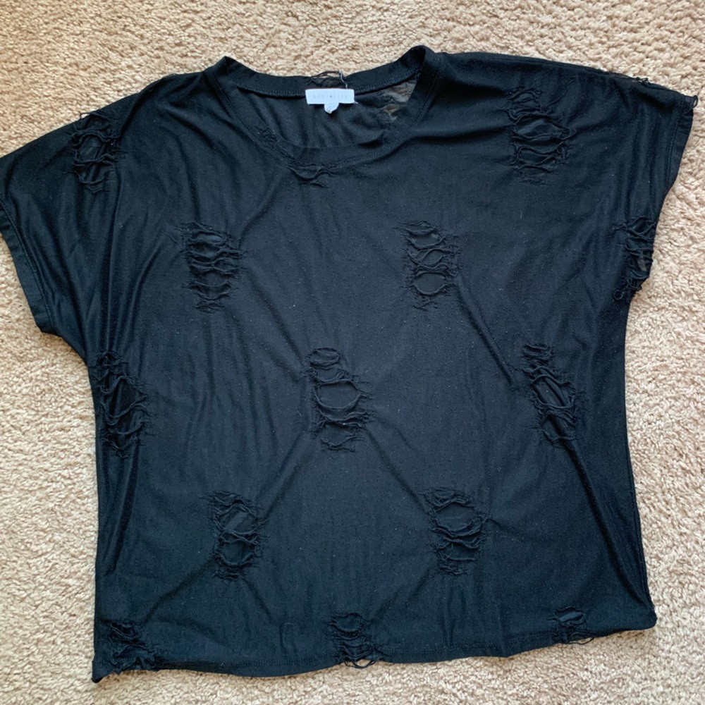 Socialite relaxed fit ripped  style top in black size L